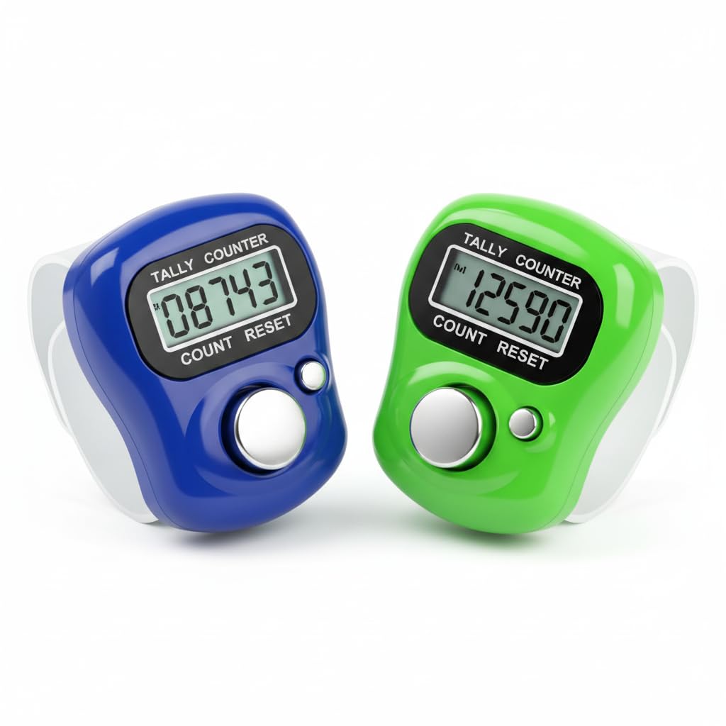 Digital Finger Ring Tally Counter, 5-Digit LCD Display, Silent Clicking, One-Hand Operation, Multicolour, Plastic, 2 Pack-image-8