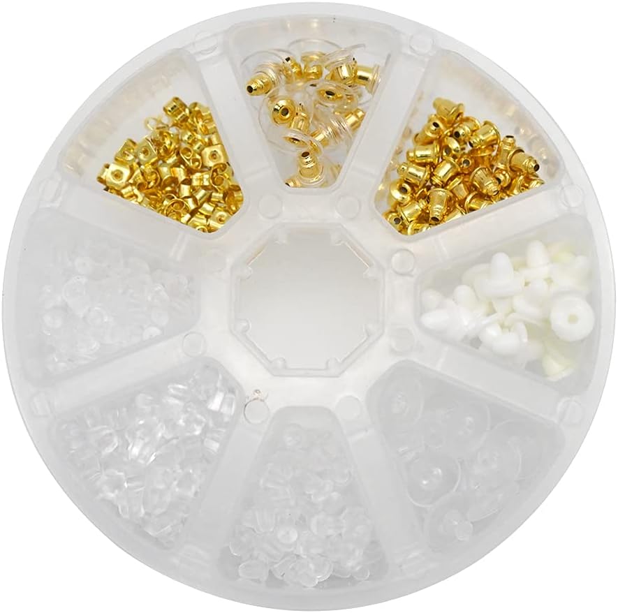 TYPHEERX 400Pcs Earring Backs Soft Rubber Butterfly Plug Earrings Stoppers 8 Style (Clear, Gold)