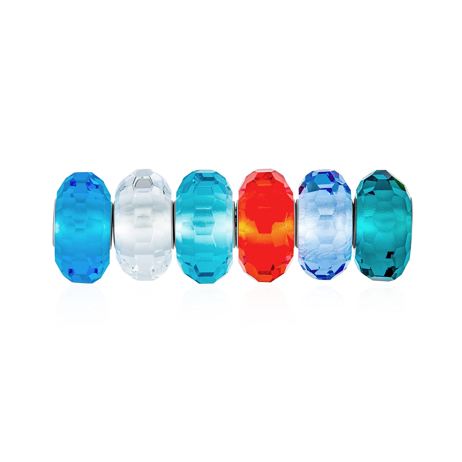 Bling Jewelry Set Misto Di Perline Di Fascino Sfaccettate In Vetro Blu Verde Rosso Trasparente Multi Colore Per Il Braccialetto Europeo Per Le Donne Adolescenti.