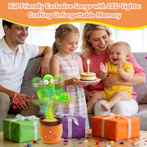 FAYOUCZ Updated Volume Adjustable Dancing Talking Cactus Toy for Baby Toddler, Mimicking Repeating Singing Interactive Cactus Toy with 120 English Songs for Boys Girls Gifts