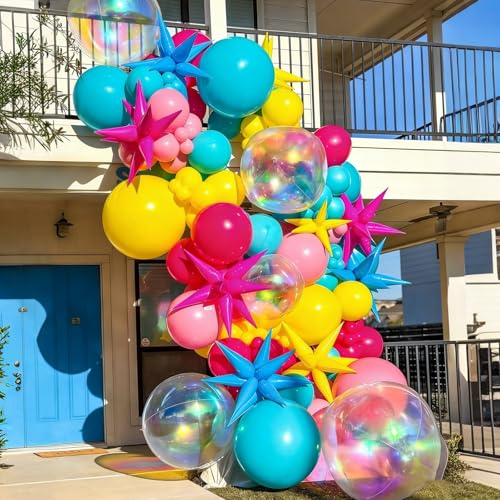 Image of Lukiituke Tropical Balloon Arch Kit, 134Pcs Summer Balloons, 4Sizes Rainbow Pool Party Balloon for Summer, Hawaiian, Birthday, Pool Party Decorations