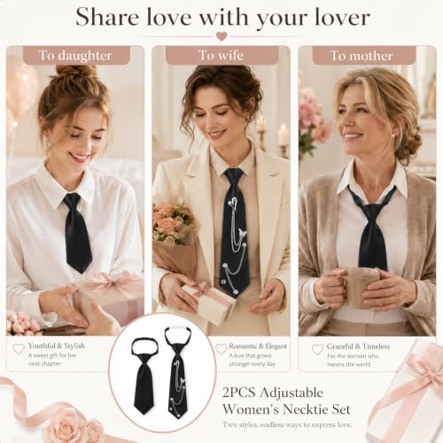Image of Tucnoeu Bow Tie for Women - 2Pcs Women's Bow Ties,Pre-tied Adjustable Bowties