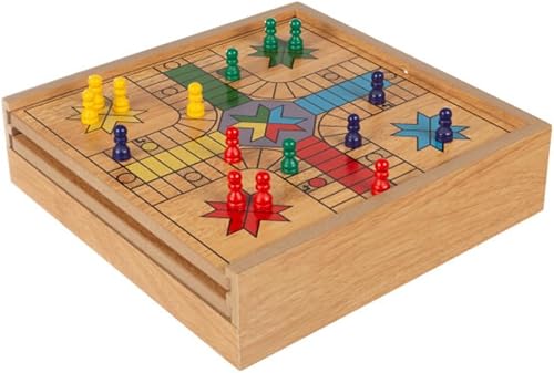 Miniatura 8 de Hey Play Juego de mesa clásico de madera 7 en 1 tarjetas nocturnas de juego familiar antiguas dados ajedrez damas backgammon dominó y cuna 12-HY2691