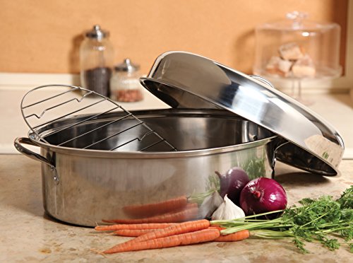 Gibson Home Stainless Steel Top Roast 16-Inch Oval Roaster Pan with Lid and Rack