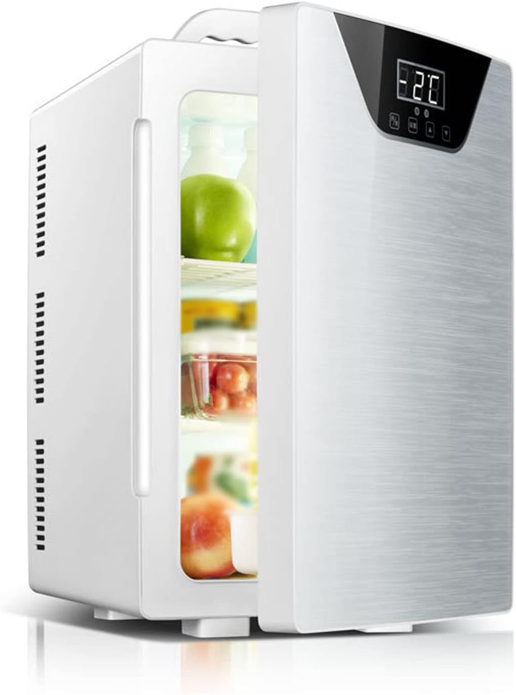 Mini Fridge, 20L Car Refrigerator with Control Panel, Mini Fridge Cooler & Warmer, Portable Fridge Freezer, AC/DC Power, Suitable for Refrigerated Beverages, Warmer Food,Silver