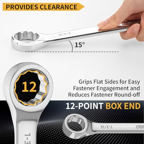 Image of GRENPRO Large Wrench Set, SAE Wrench Set With Color Ring, 7PCS 15 /16 inch, 1 inch, 1-1 /16 inch, 1-1 /8 inch, 1-3 /16 inch, 1-1 /4 inch Long Big Open End Wrench Tools Set Roll Up Pouch Organizer, 12 PT Combination Wrenches Sets