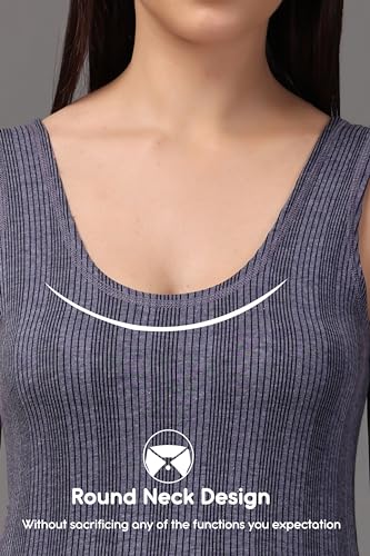 Image of Wearslim Women's Cotton Thermal Underwear Set, Thermal Sleeveless Camisole and Pant Set, Round Neck Tank Tops & Bottom Soft Warmer