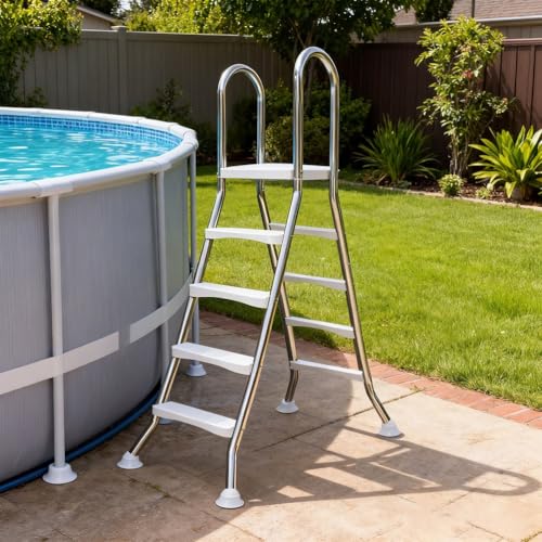Escalera para piscina elevada doble cara 4 pasos acero inoxidable miniatura 1