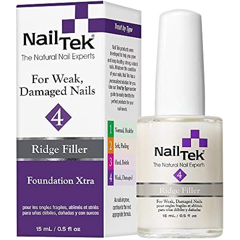 Nail Tek Xtra 4 Ridge Filling Nail Strengthener Base Coat, Nail Polish Repair Treatment for Weak and Damaged Nails, 0.5 oz, 1-Pack Cover