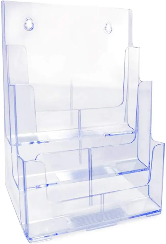 Maxcril Organizador Triplo Vertical – PS Rígido, 3 Compartimentos, Material Cristal Transparente, para Mesa, Escritório ou Home Office