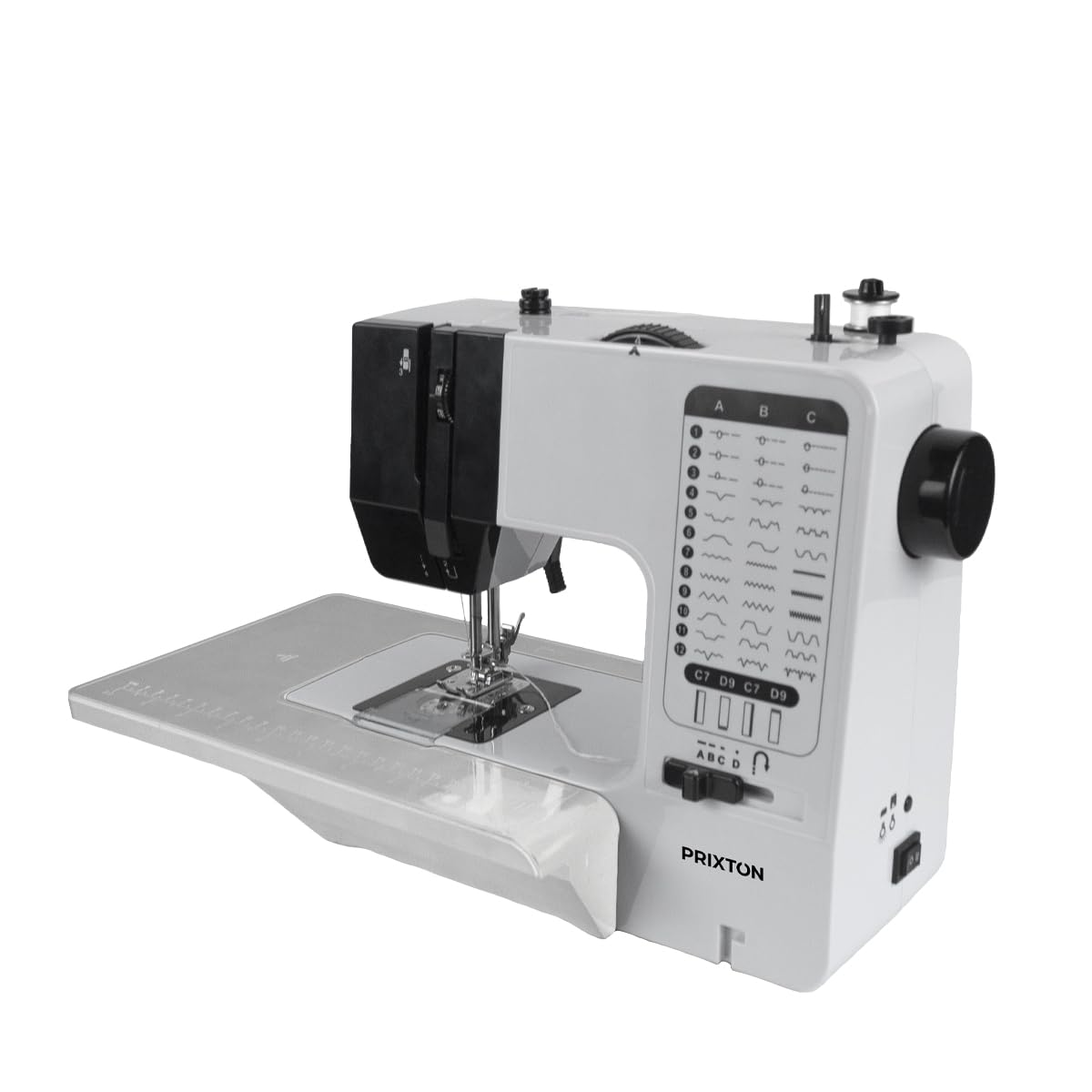 PRIXTON Macchina da cucire P125, 38 punti diversi, 2 velocità, tavolo espandibile, cassetto per accessori, lampada e pedale inclusi
