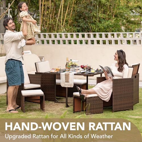 Devoko DV17VNI 9 Pieces Patio Dining Sets Outdoor Space Saving Rattan Chairs thumb #2