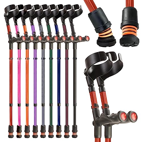 Image of Flexyfoot Shock Absorbing Comfy Grip Double Adjustable Crutches - Improves Safety, Improves Grip, Reduces Shocks & Jarring – Pair - Red