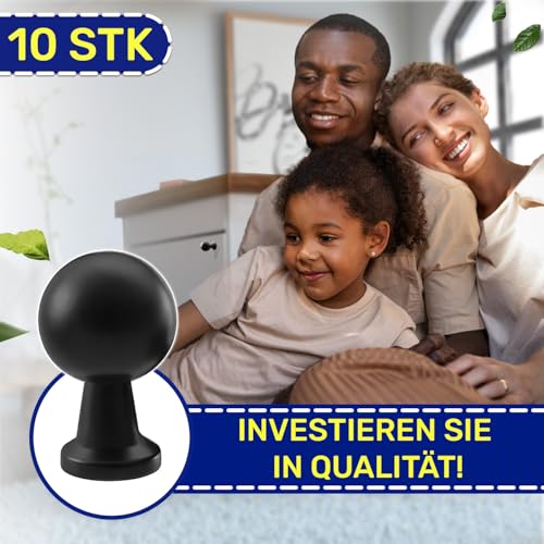 MONTERAL 10 Stück Möbelknöpfe Ø23 mm H33 mm - Schrankknöpfe aus Zink-Aluminium Legierung - Schrankgriffe in Matt Schwarz Farbe - Garantie 10 Jahre