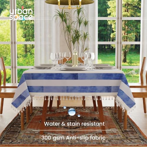 Image of Urban Space Sicilia Table Linen Collection - Premium Water & Stain Resistant Dining Table Cover for 6 Seater, Anti Skid Table Cloth for Center Table, 1 Piece (Horizontal Stripes, 52 inchx 92 inch)
