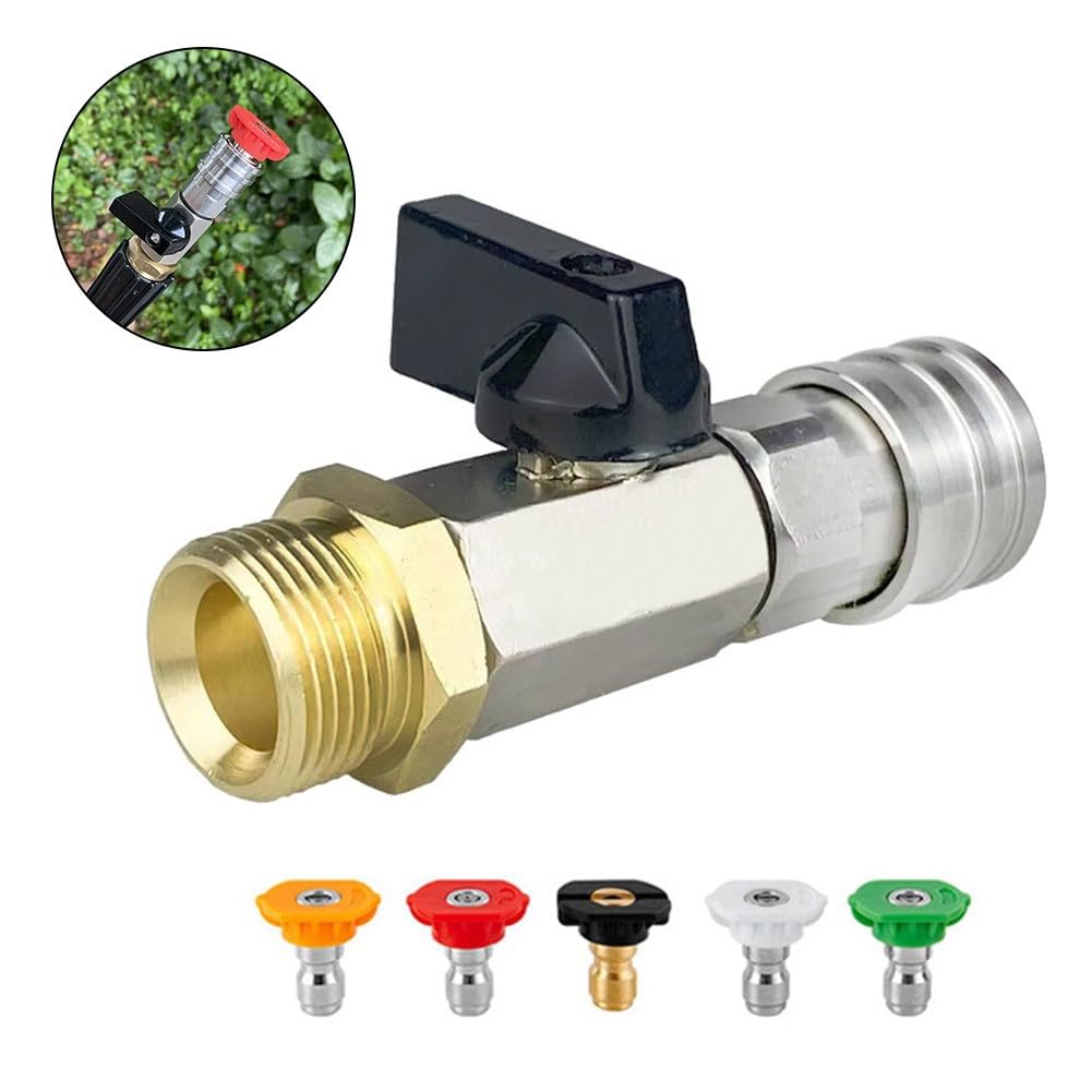 Válvula de bola para lavadora de alta presión con conector rápido e interruptor de encendido/apagado, 4500 PSI, construcción de latón de acero inoxidable, para modelos Kaichi