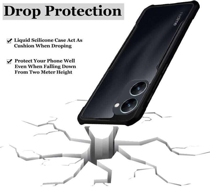 Image of A rtistque Clear Hard Transparent Acrylic Armor Anti-Drop Shockproof TPU Edge Back Cover Case for Realme 10 Pro 5G - Black