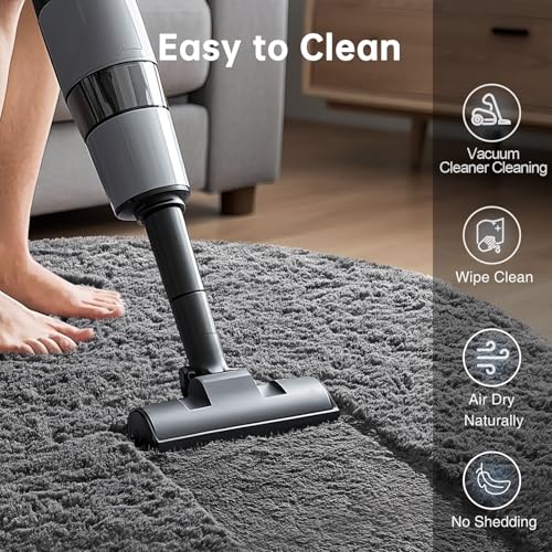 image for Ophanie Round Rug 8Ft Grey Circle Area Rugs, Large Fluffy Fuzzy Living