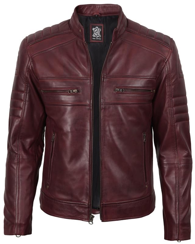 Image of Blingsoul Men's Leather Jacket - Real Lambskin Motorcycle Cafe Racer Biker Style Jacket