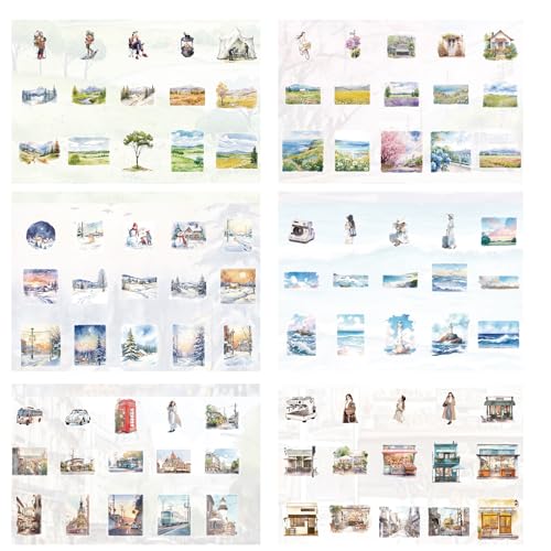180PCS Washi Paper Travel Sticker Set Season Scenery Stickers for Scrapbooking Traveller Journals Planners Calendar Art Project Arts Crafts Junk Bullet Journaling Water Bottles Scrapbook - Image 2