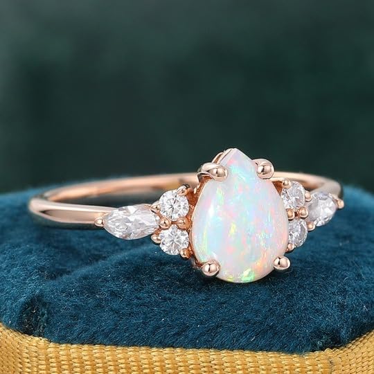 Pear Opal Engagement Ring Rose Gold Plated Moissanite Wedding Rings for Women Promise Ring Opal Ring for Women Womens Gift for Her3