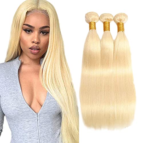 AuokMar 8 10 12 Inch Honey Blonde Bundles 8a Unprocessed 613 Peruvian Hair Brazilian Human Hair Straight Weave Honey Blonde 3 Bundles Straight Human Hair Brazilian Remy Weave Hair Extensions Short