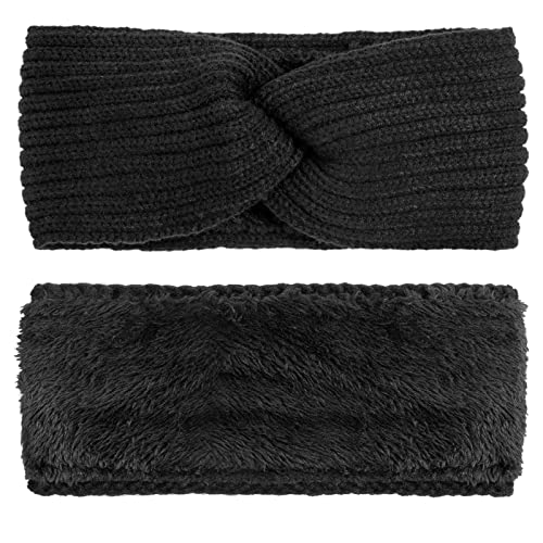 Dreshow Women Warm Knitted Headband Winter Ear Warmer Crochet Head Wraps Thick Fleece Lining Hair Bands thumb #3