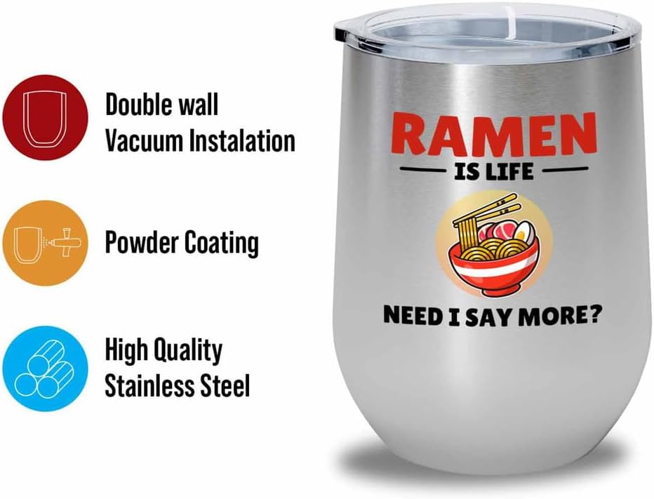 Ramen Lover Silver Edition Wine Tumbler 12oz - is life need - Food Lovers chicken pumpkin vegan pantry spicy noodles image 2
