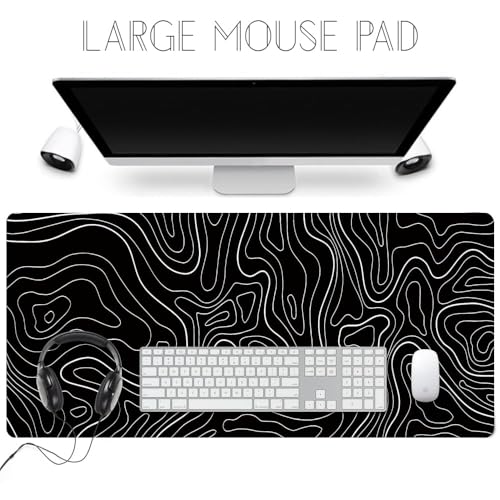 Image of Saco XXL Gaming Mouse Pad for PC - Large Desk Mat 900x400x3mm, Extended Non-Slip Rubber Base, Waterproof Surface, Topographics Design, Big Keyboard Mouse Pad for Office & Home Setup