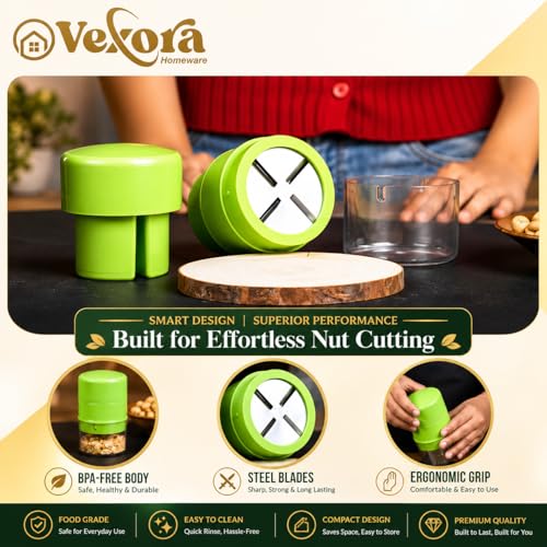 Image of Vexora Dry Fruits Cutter Machine & Nuts Chopper | Badam Kaju Pista Almond Slicer | Stainless Steel Hand Press Dry Fruit Cutter | for Kheer Halwa Sweets | Spill-Free Enclosed Design