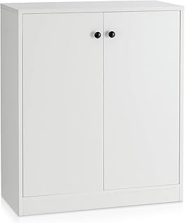 COSTWAY Wooden Storage Cabinet, Floor Standing Sideboard with Doors & Shelves, Accent Cupboard Display Side Cabinet for Living Room, Bedroom and Hallway (2 Doors, White)