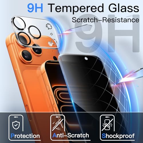 Image of JETech Privacy Screen Protector for iPhone 17 Pro Max 6.9-Inch with Camera Lens Protector, Anti-Spy Tempered Glass Film, Easy Installation Tool, 2-Pack Each