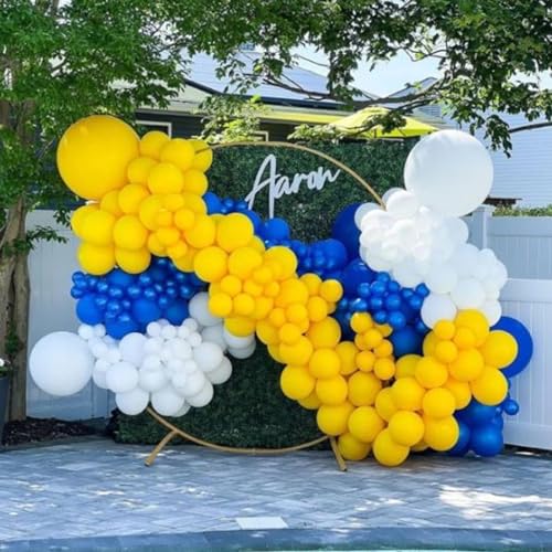 Image of Blue and Yellow Balloons Set, 50Pcs 12 Inch Royal White Confetti Latex Balloons for Wedding Anniversary Baby Shower Birthday Party Decorations