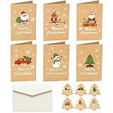 Weihnachtskarten mit Umschlägen und Aufkleber (36er Set), Klappkarten Grußkarten Blanko, Kraftpapier Weihnachtspostkarten für Weihnachtsgrüße an Familie, Freunde, Kunden Kinder, Frohe Weihnachten