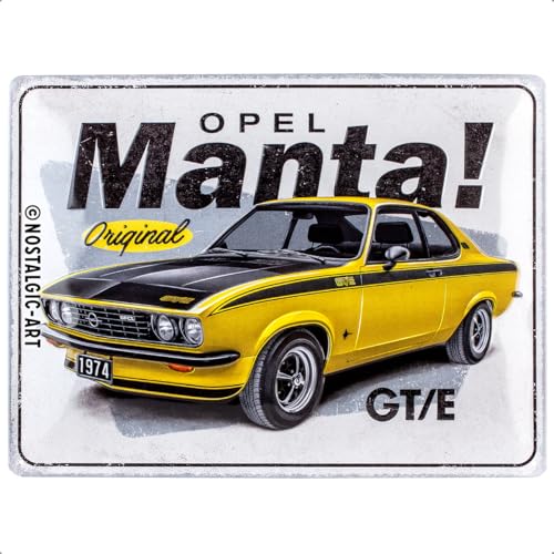 Nostalgic-Art Retro Blechschild, 30 x 40 cm, Opel – Manta GT/E – Geschenk-Idee für Opel-Zubehör Fans, Original Lizenzprodukt (OLP), aus Metall, Vintage Design, Blechschilder Sprüche