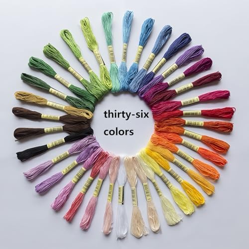 Image of 36 Colors Premium Long Staple Cotton Embroidery Floss Thread, Colorfast Cross Stitch Sewing Yarn for DIY Friendship Bracelets Crochet & Hand Craft Supplies