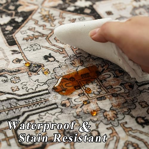 Washable 4x6 Area Rugs - Soft Area Rug for Living Room Stain Resistant Carpet Vintage Indoor Ultra-Thin Rugs for Bedroom Kitchen entryway with Non Slip Backing Home Decor Small Mat 4X6 Black