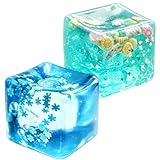 Nice Cube, Squishy Stress Cube für Konzentration und Entspannung, Sensorisches Spielzeug für Büro & Alltag, Zwei Farbige Würfel in Muschelblau und Schneeflockenblau, 5.5 cm und 3.5 cm