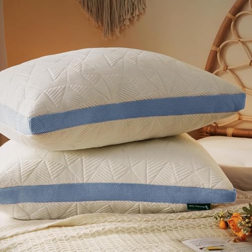 Image of BETU Cooling King Size Pillows Set of 2, Shredded Memory Foam Cool Pillows for Hot Sleepers, Adjustable Firm Soft Support Bed Pillows Perfect for Back Neck Pain and Side Sleeping with Cover, Blue