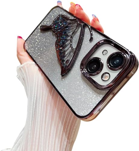 Image of SHINESTAR 3D Butterfly Case for iPhone 13 Cover, Cute Girly Glitter Bling Luxury Back Cover for Women Girls Protective Shockproof Slim Camera Protection for iPhone 13 - Black