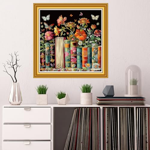 Image of Dooxvey Counted Cross Stitch Kits for Adults 11CT Printed Cross-Stitch Patterns Cross Stitching Embroidery Kit Stamped or Counted Needlepoint Kits-Colorful Flower Book 18x18 inch