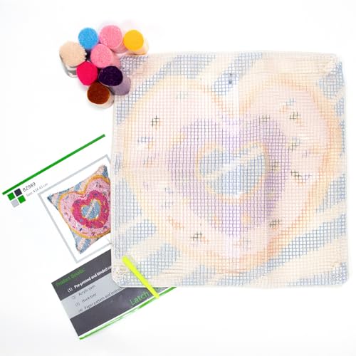 Image of LUBOT Butterfly Rainbow Latch Hook Kits for Adults Rug Pillow Cover with Printed Canvas Pattern Crochet Kit for Beginners 17 inch X 17 inch