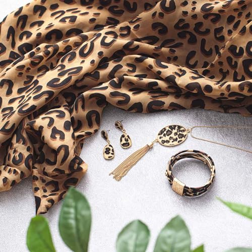 4 Pcs Leopard Print Scarf Necklace Wrap Shawl Dangle Earrings Multilayer Bracelet Set Leopard Accessories for Women Gift4