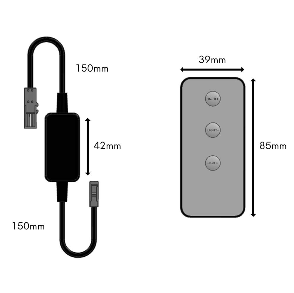 Kit de contrôleur sans fil LED avec télécommande pour systèmes 12-24 V, 36-72 W, intensité variable pour l'intérieur, longueur du câble 150 mm, veau