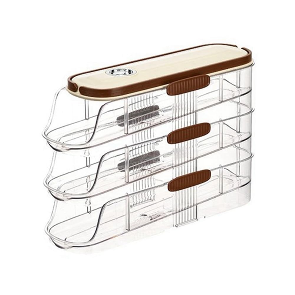 CTRLZS Transparent Rolling Egg Holder for Kitchen Refrigerator Side Door Stackable Fridge Organizer - 10cm Width Three Storeys