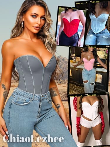 Image of ChiaoLezhee Heart Corset Top For Women, Sexy Concert Outfits Going Out, Strapless Crop Top, Overbust Bustier