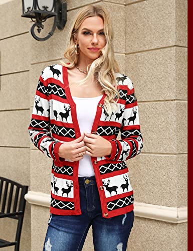 Cowasto Printed Christmas Cardigan Sweater Long Sleeve Ribbed Knite Novelty Trendy Plus Size Fall Clothe #TOP3