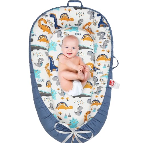 Image of Baby Lounger for Newborn - Portable Infant Seat with Breathable Cover, Adjustable Cotton Lounger for Floor Play & Travel | Newborn Essentials Gift 0-24M