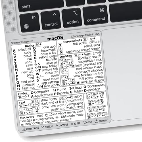 Synerlogic Autocollants de Raccourcis pour Mac OS | Clavier MacBook Air et Pro 13 à 16