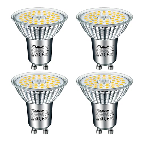 WSMCN Bombillas LED GU10, 10W Equivalente a 140W Halógeno, Blanco Neutro 4000K 1050 Lúmenes, No Regulable, Foco Sin Parpadeo, Ángulo de haz de 120°, Paquete de 4